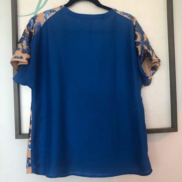 NEIMAN MARCUS for TARGET TRACY REESE SEQUINED TOP BLOUSE BLUE SEQUIN ECRU - Picture 2 of 3